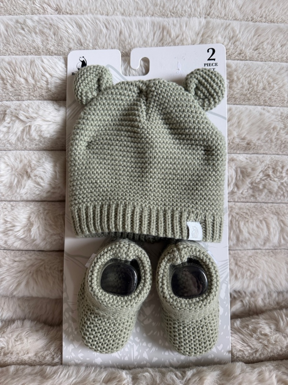 Rugged Bear Baby Hat & Booties Green Fleece Lined 0-12 Months NEW!